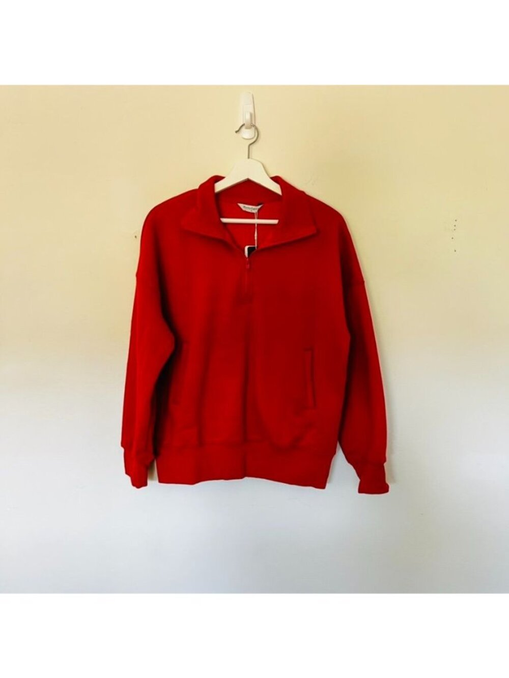 NWT Pretty Garden Brick Red Quarter-Zip Oversized Sweatshirt M Soft Cozy Preppy - Picture 2 of 9